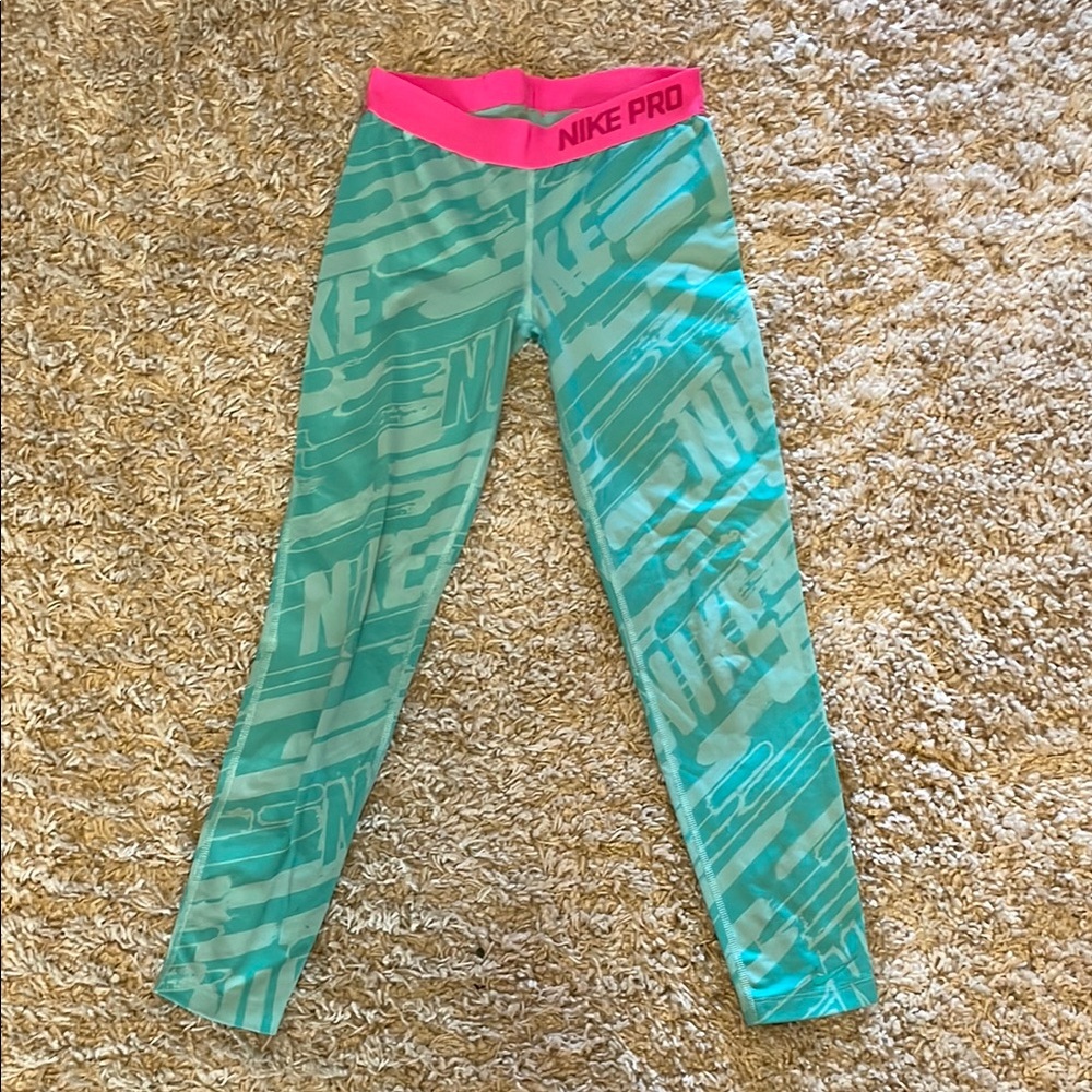 Nike Pro Teal and Pink Leggings